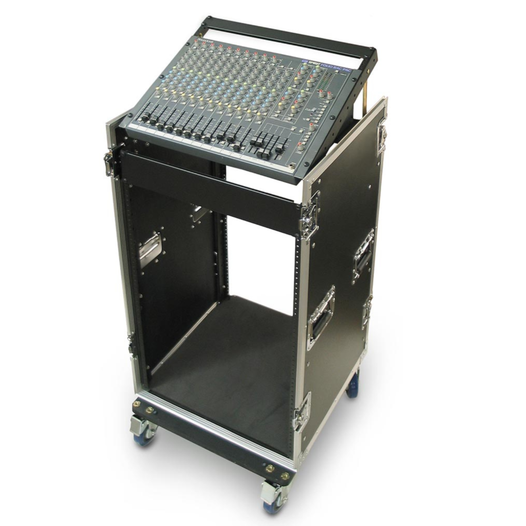 C12U-P-M | 12 SPACE HEAVY DUTY RACK CASE WITH SLANT TOP MIXER RAILS